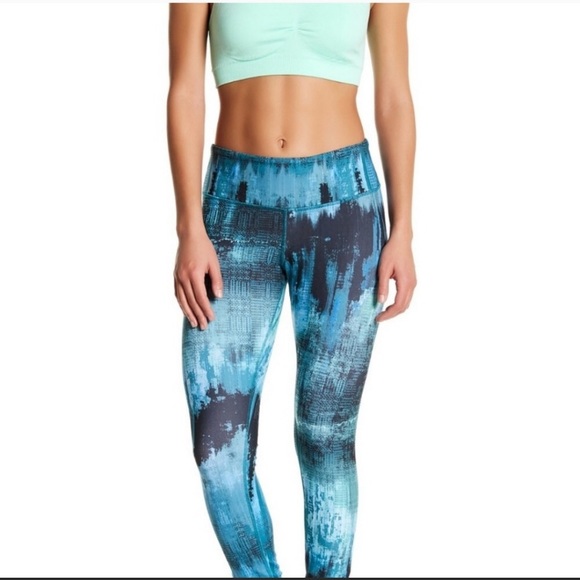 $82 ALO Yoga Full Length DESERT SUNSET Black Blue Teal ABSTRACT Tie Dye Sz L - Picture 2 of 9